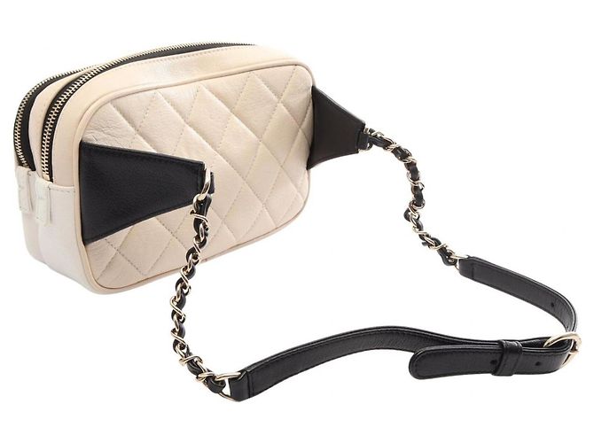 Chanel Matelassé Leder Gürteltasche/Handtasche Schwarz Weiß Beige - Ansicht 2
