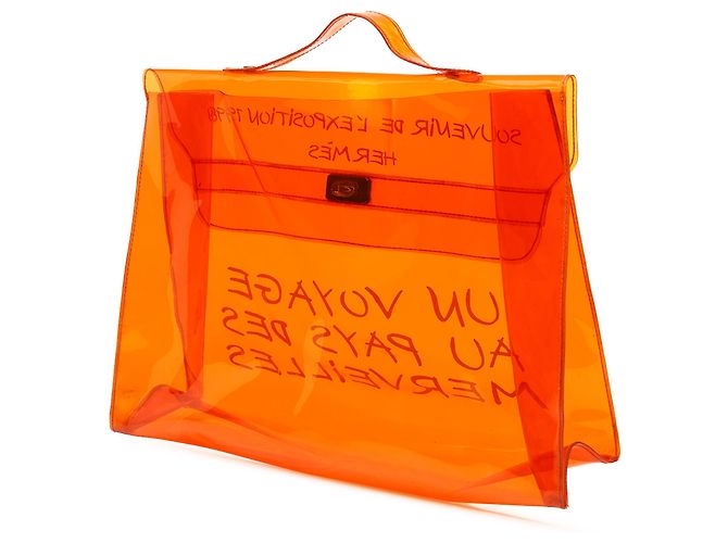 Borsa a mano Hermès Orange Vinyl Souvenir De L Exposition Kelly Arancione - vista 2