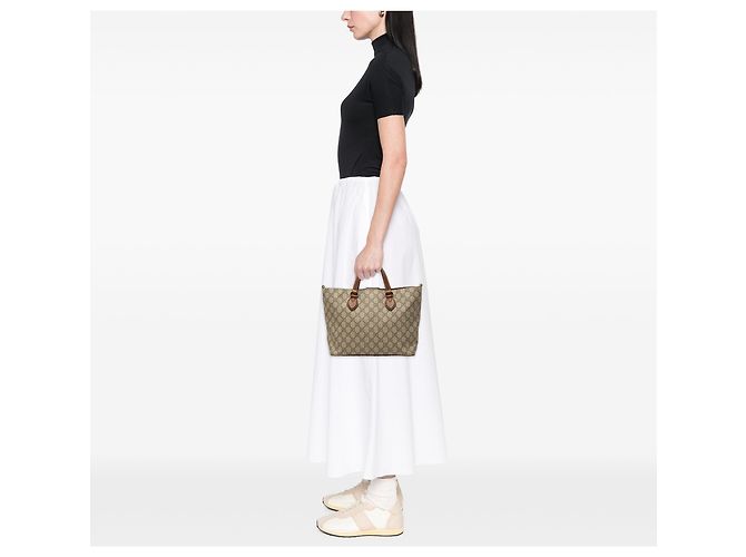Borsa Satchel Gucci Beige Small GG Supreme - vista 7
