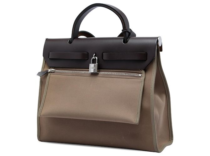 Hermès Brown Toile Herbag Zip 31 Castaño Marrón claro - vista 2