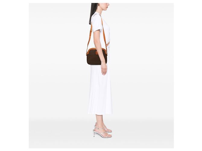 Céline Bolsa Tiracolo Celine Brown Macadam Coated Canvas Marrom - vista 6