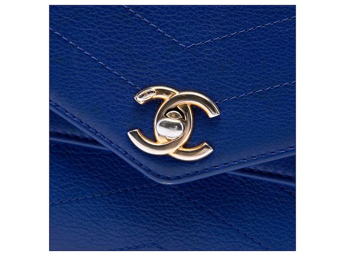 Chanel Blue Small Studded Chevron Calfskin Envelope Double Flap Blau - Ansicht 5