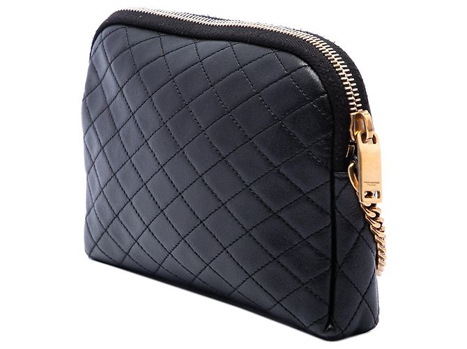 Autre Marque Pouch Gaby Saint Laurent mini in pelle di agnello matelassé nera con zip Nero - vista 2