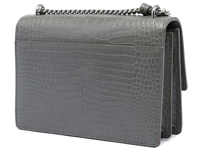 Autre Marque Saint Laurent Gray Medium Croc Embossed Leather Monogram Sunset Crossbody Marrone - vista 2
