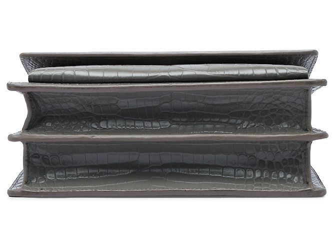 Autre Marque Saint Laurent Gray Medium Croc Embossed Leather Monogram Sunset Crossbody Marrone - vista 3