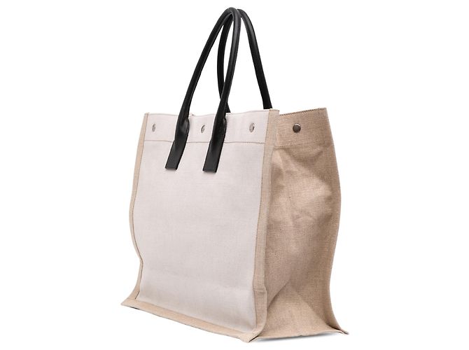 Autre Marque Saint Laurent Tote Bag Rive Gauche Large in Tela Beige - vista 2