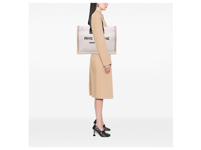Autre Marque Saint Laurent Tote Bag Rive Gauche Large in Tela Beige - vista 6