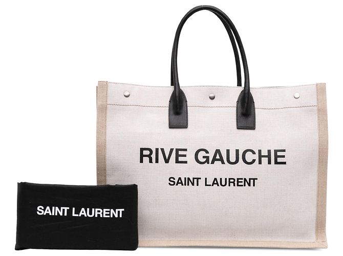 Autre Marque Saint Laurent Tote Bag Rive Gauche Large in Tela Beige - vista 7