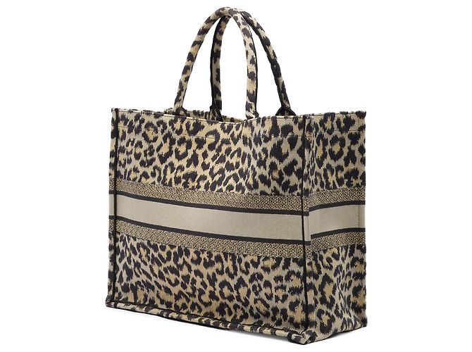 Dior Brown Mizza Large Embroidered Canvas Leopard Book Tote Castaño - vista 2