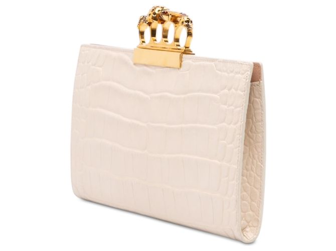 Clutch Alexander McQueen in pelle di vitello embossed croc bianca con chiusura a teschio Bianco Crudo - vista 2