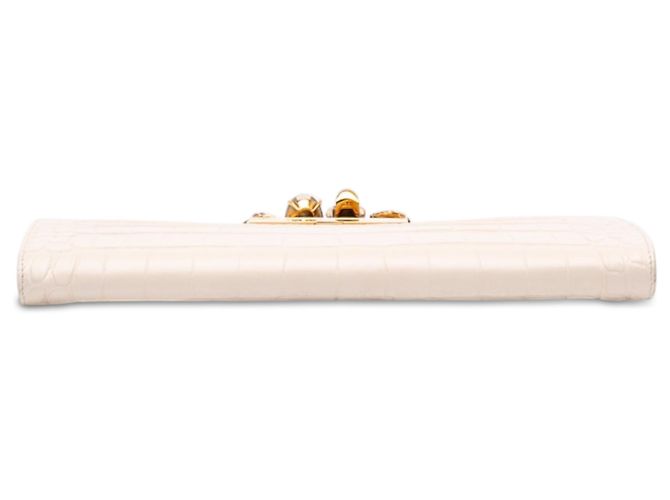 Clutch Alexander McQueen in pelle di vitello embossed croc bianca con chiusura a teschio Bianco Crudo - vista 3