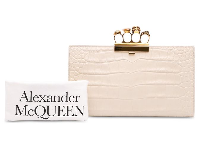 Clutch Alexander McQueen in pelle di vitello embossed croc bianca con chiusura a teschio Bianco Crudo - vista 7