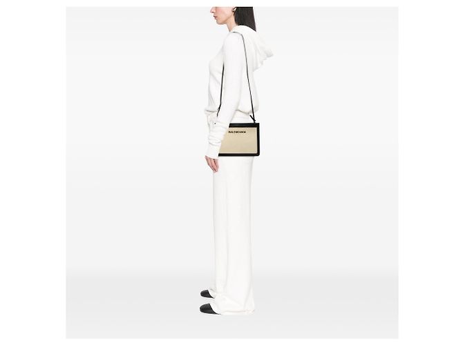 Balenciaga Pochette Crossbody in tela marrone e blu navy Beige - vista 6