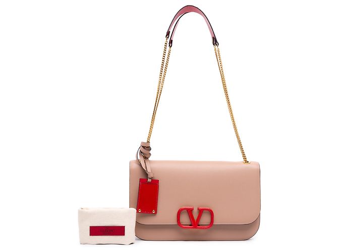 Borsa a tracolla Valentino VLock in pelle marrone Medium Carne - vista 7