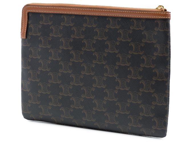Céline Clutch Celine Small Triomphe de lona revestida marrón Castaño Marrón oscuro - vista 2