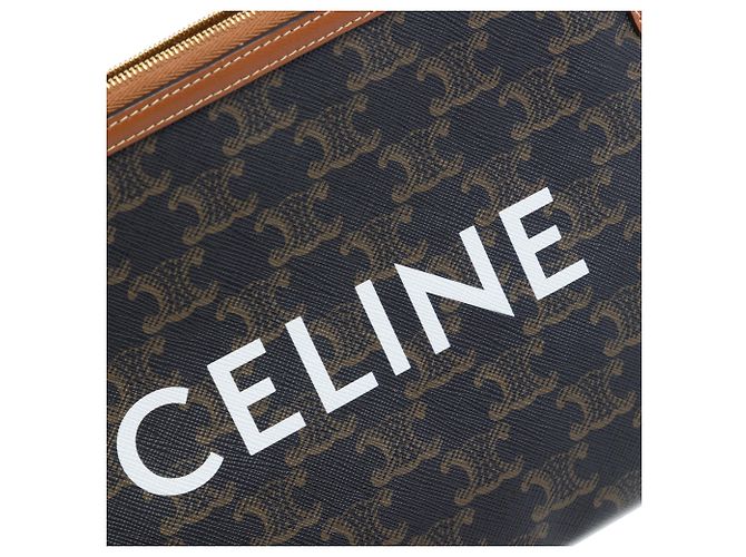 Céline Clutch Celine Small Triomphe de lona revestida marrón Castaño Marrón oscuro - vista 5