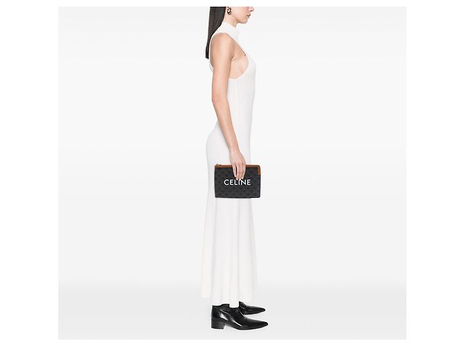 Céline Clutch Celine Small Triomphe de lona revestida marrón Castaño Marrón oscuro - vista 6
