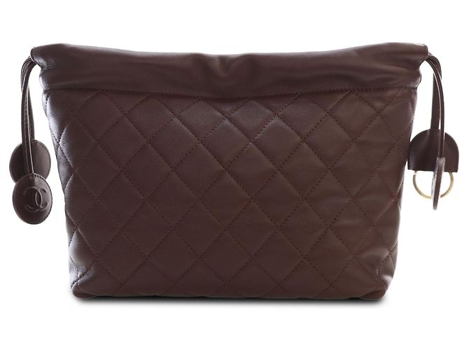 Clutch Chanel Brown CC Quilted Lambskin con cordón y correa Castaño - vista 2