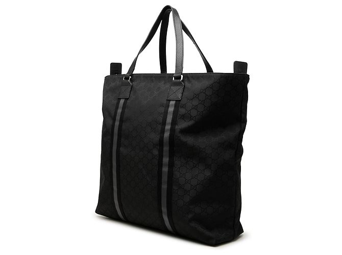 Tote Gucci in nylon GG nero con banda Web - vista 2