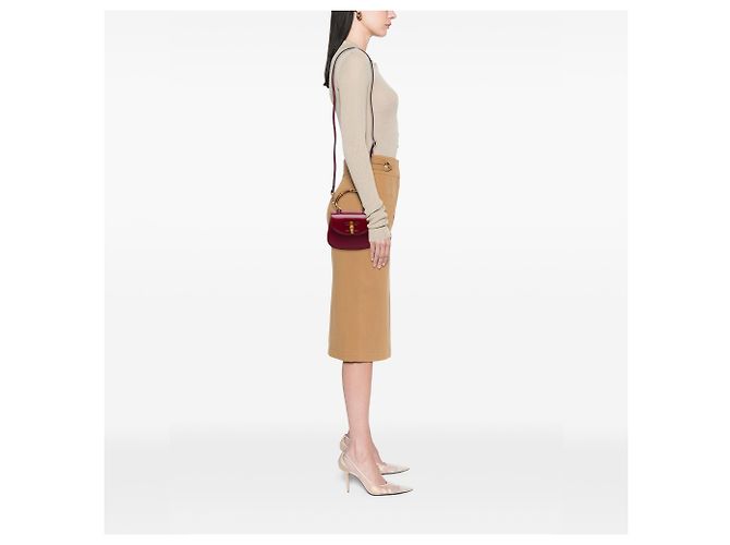 Bamboo Bolsa Gucci Red Mini Calfskin Web 1947 com alça de bambou Vermelho Bordeaux - vista 5