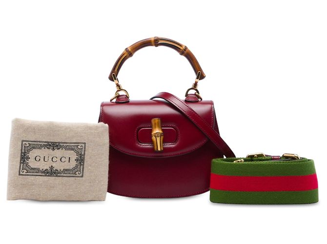 Bamboo Bolsa Gucci Red Mini Calfskin Web 1947 com alça de bambou Vermelho Bordeaux - vista 6