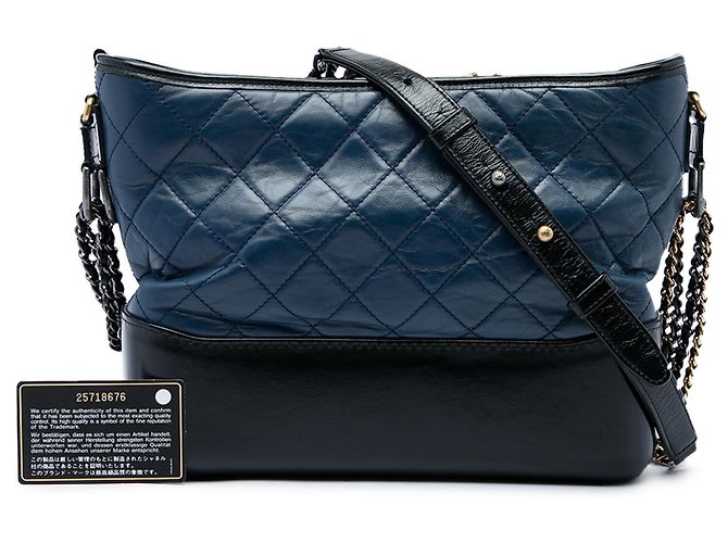 Chanel Blue Medium Bicolor Quilted Aged Calfskin Gabrielle Hobo Blau Marineblau - Ansicht 6