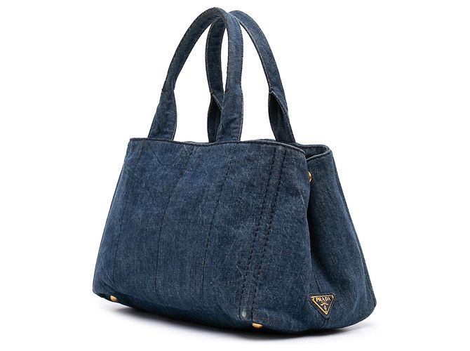 Bolso tote Prada de denim azul con logo Canapa - vista 2