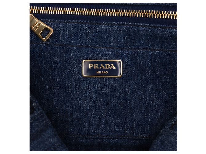 Bolso tote Prada de denim azul con logo Canapa - vista 5