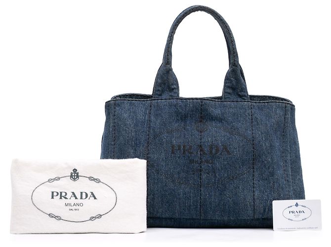 Bolso tote Prada de denim azul con logo Canapa - vista 7