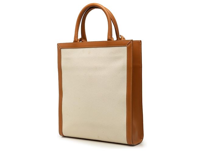 Céline Celine Brown Small Canvas Vertical Cabas Satchel Marrom Bege - vista 2