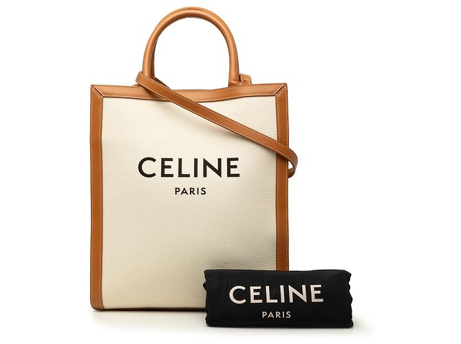 Céline Celine Brown Small Canvas Vertical Cabas Satchel Marrom Bege - vista 7