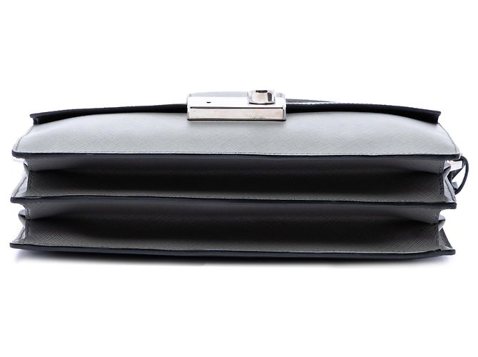 Bolso Satchel Prada Mini Saffiano Lux Sound Lock Gris Castaño - vista 3