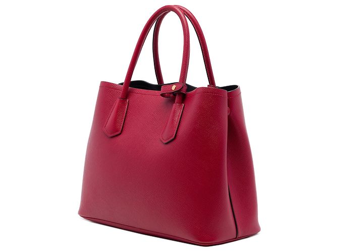 Prada Sac Satchel Double en Cuir Saffiano Rouge Medium - vue 2
