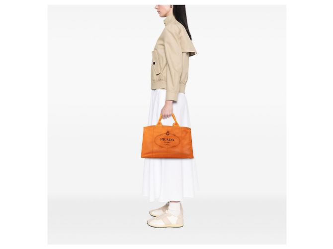Bolso Tote Prada Orange Large Canvas Canapa Logo Naranja - vista 6