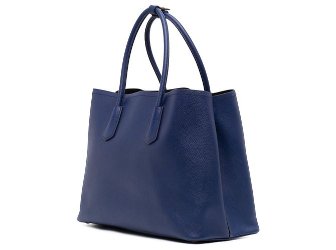 Prada Blue Large Saffiano Cuir Double Satchel Bleu - vue 2