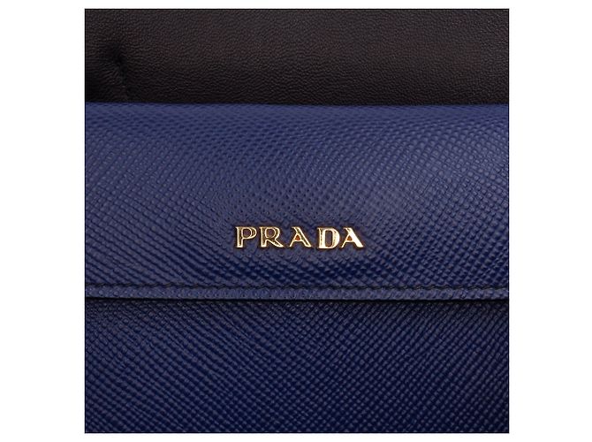 Prada Blue Large Saffiano Cuir Double Satchel Bleu - vue 5