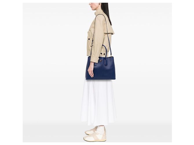Prada Blue Large Saffiano Cuir Double Satchel Bleu - vue 6