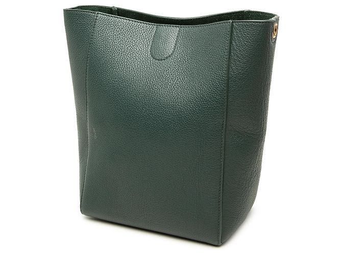Céline Bolso Bucket Seau Sangle Celine Small de piel de becerro granulada verde Verde oscuro - vista 2
