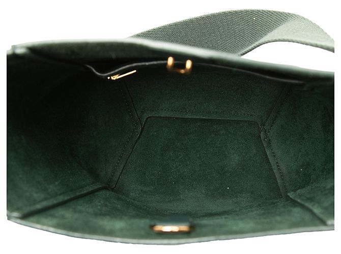 Céline Bolso Bucket Seau Sangle Celine Small de piel de becerro granulada verde Verde oscuro - vista 4