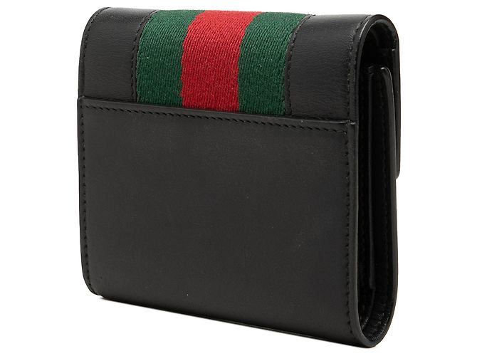 Portafoglio piccolo a tre scomparti Gucci in pelle di vitello nera Web Sylvie Nero - vista 2
