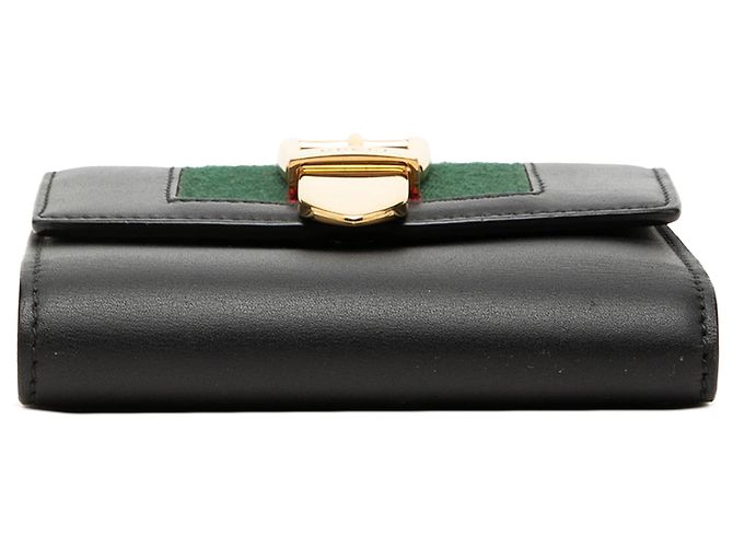 Portafoglio piccolo a tre scomparti Gucci in pelle di vitello nera Web Sylvie Nero - vista 3