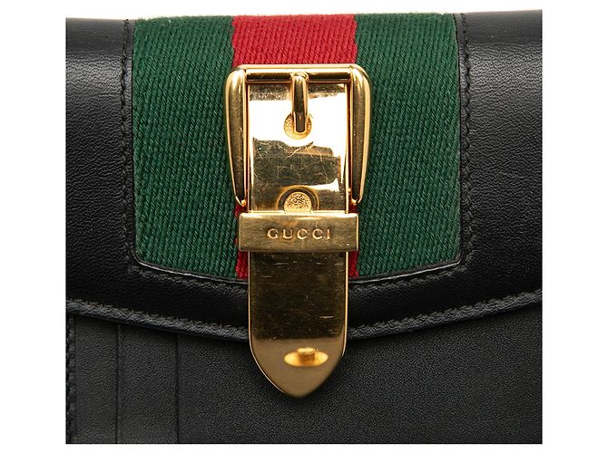 Portafoglio piccolo a tre scomparti Gucci in pelle di vitello nera Web Sylvie Nero - vista 5