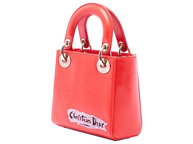 Mini Lady Dior de piel de becerro con cuentas roja Dior - vista 2