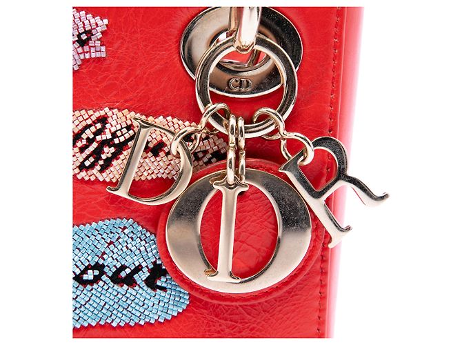 Mini Lady Dior de piel de becerro con cuentas roja Dior - vista 5
