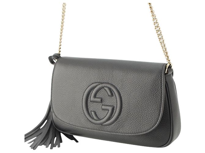 Gucci Soho Chain Flap Crossbody in pelle di vitello nera Medium Nero - vista 9
