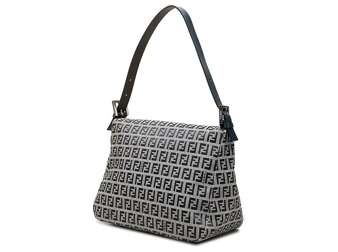 Fendi Gray Zucchino Canvas Double Flap Mamma Marrone - vista 2