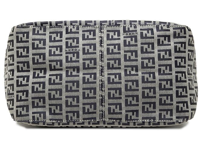 Fendi Gray Zucchino Canvas Double Flap Mamma Marrone - vista 3