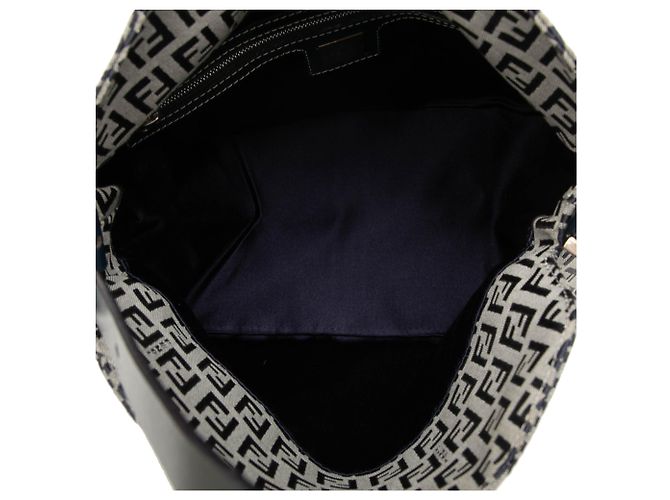 Fendi Gray Zucchino Canvas Double Flap Mamma Marrone - vista 4