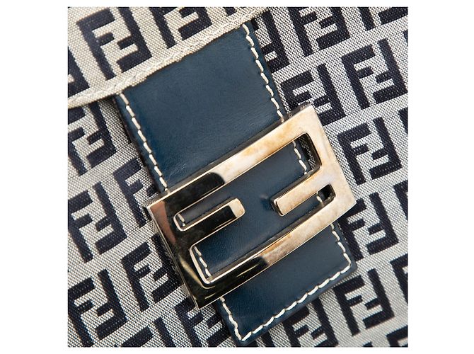 Fendi Gray Zucchino Canvas Double Flap Mamma Marrone - vista 6