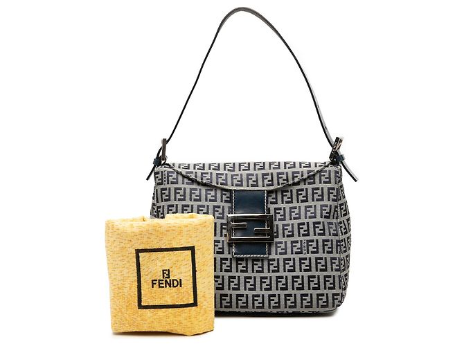 Fendi Gray Zucchino Canvas Double Flap Mamma Marrone - vista 8